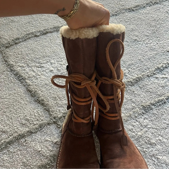 UGG Catalina Brown tall suede Leather Sheepskin Boots Shoes lace up 5 - Picture 9 of 12